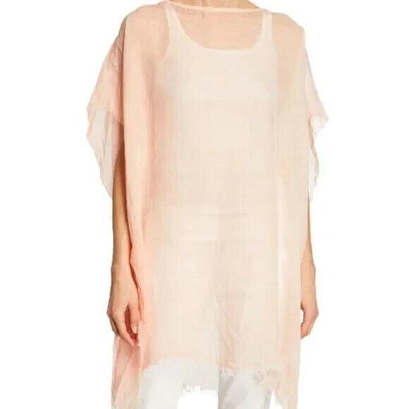 Eileen Fisher Linen Blend Peach Poncho Top One Size Raw Edge Layer Blouse New - Picture 3 of 9